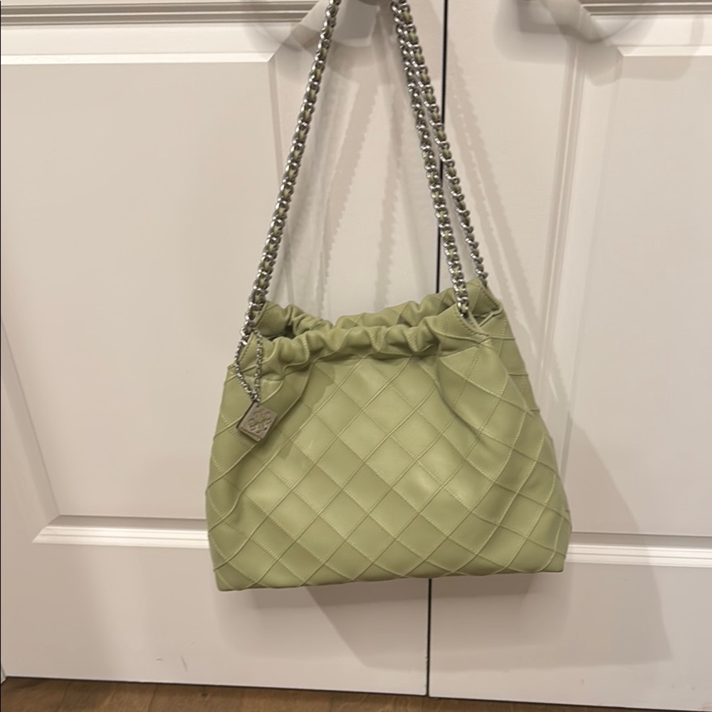 Tory Burch Green Quilted Chain Shoulder Bag